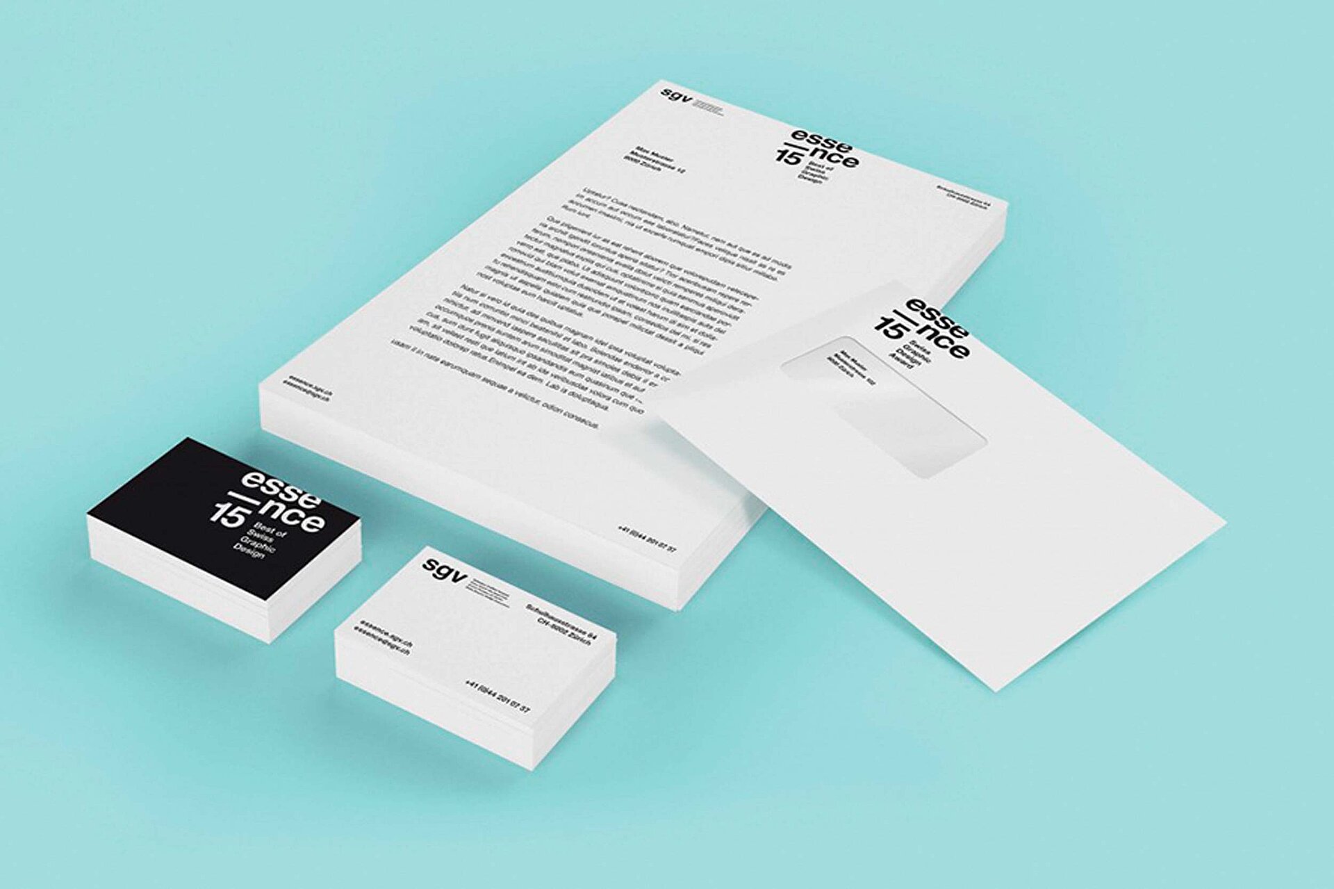 essence swiss graphic design briefschaften briefpapier visitenkarte kuvert branding bern