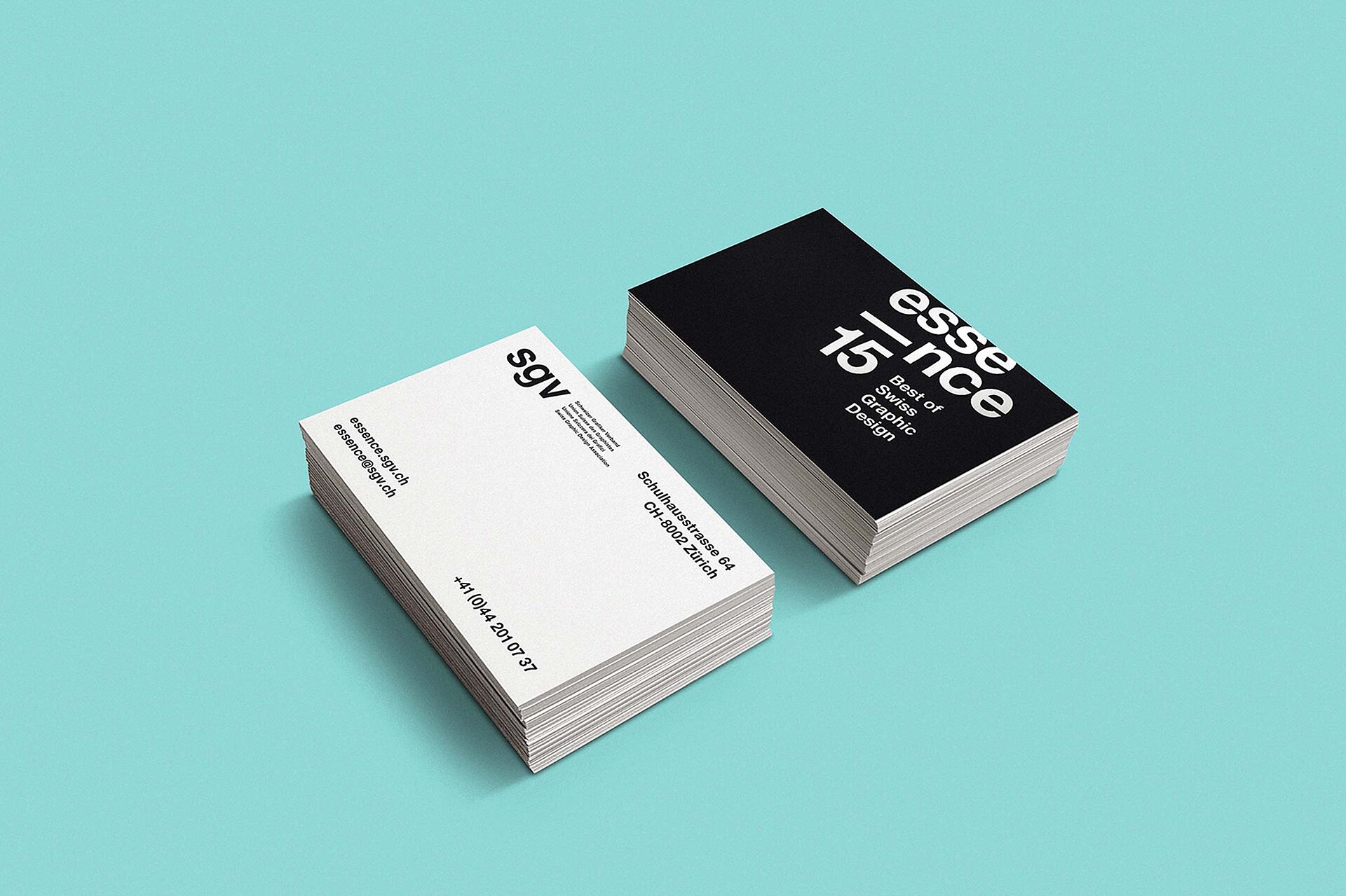 essence swiss graphic design business card black and white branding bern