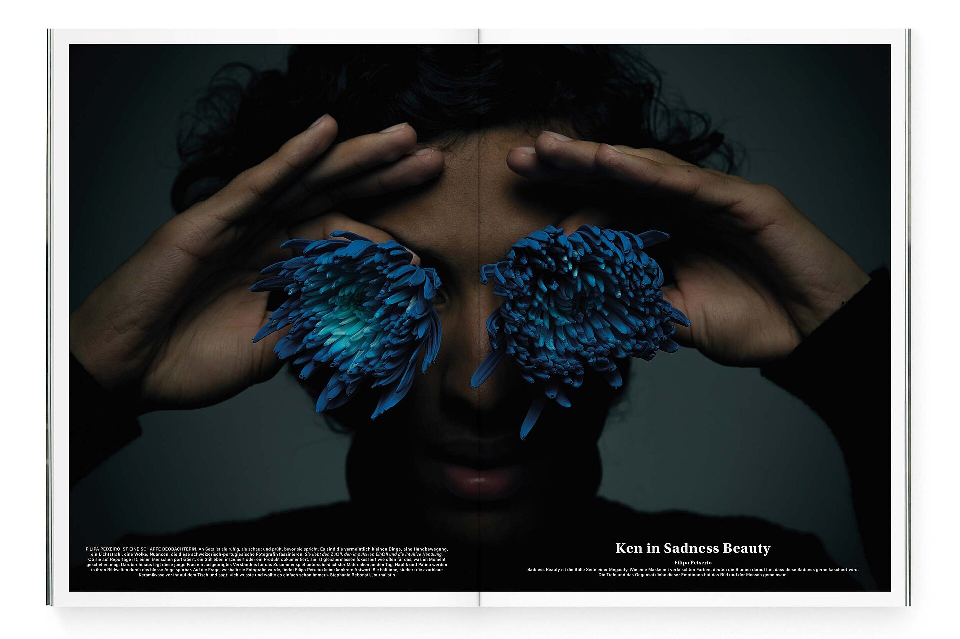 mjr magazine pages with guy with flowers on eyes design bern