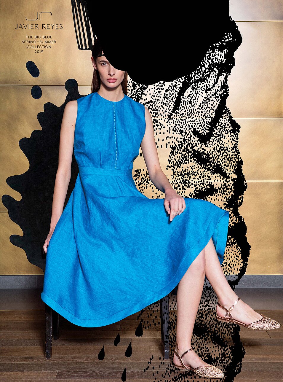 poster blue dress with illustrations black spots advertising bern